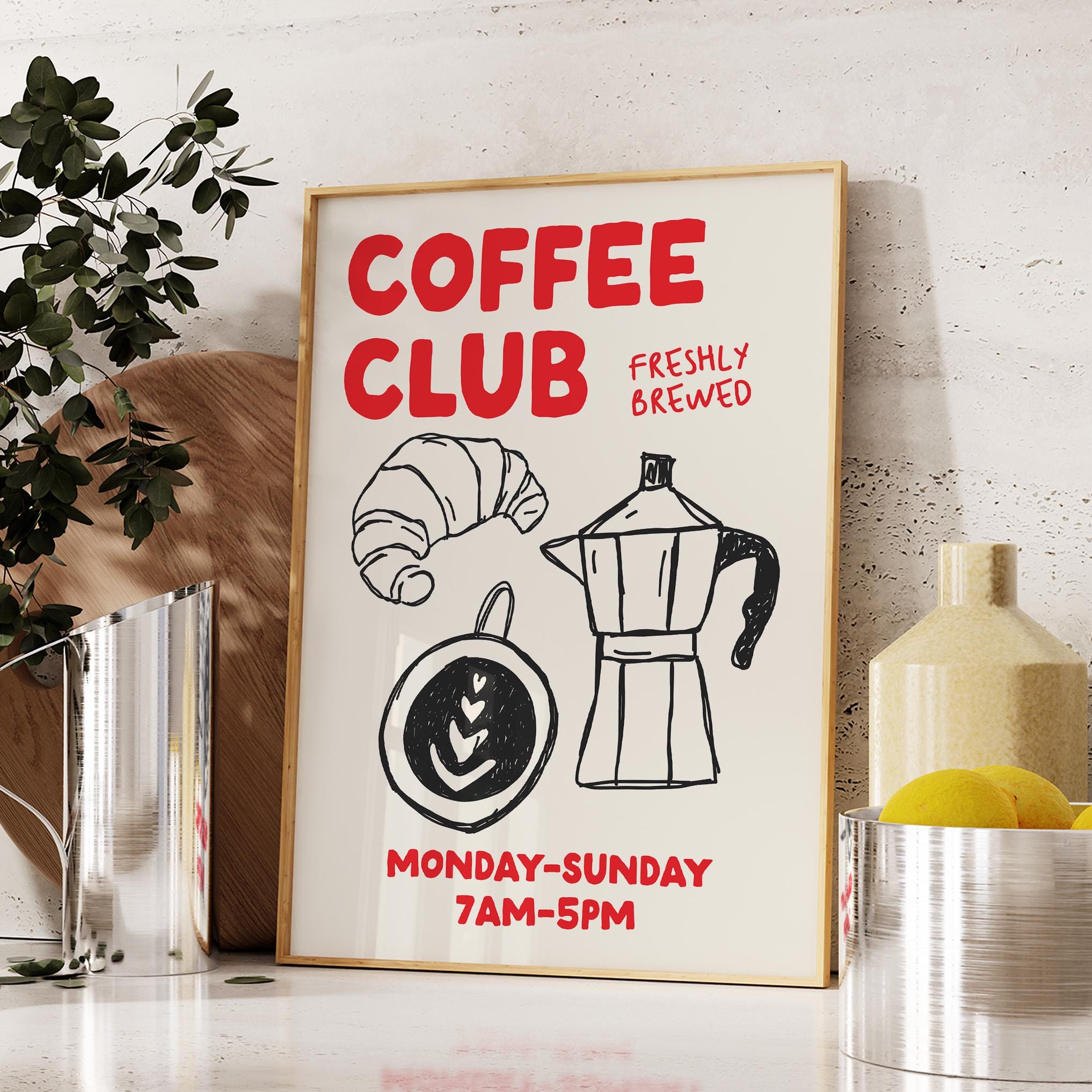 Retro Coffee Club Poster, Modern Kitchen Art, Italian Caffe Print ...