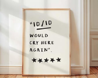 Would Cry Here Again Review Print, Aesthetic Therapy Office Decor, Trendy Typography Wall Art, Funny Gift For Therapist