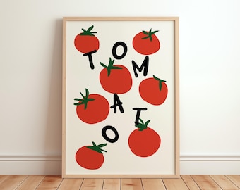 Tomato Poster, Retro Tomato Wall Art Print, Trendy Kitchen Decor, Vegetable Art Print, Food Illustration, Fruit Market Poster, Food Art