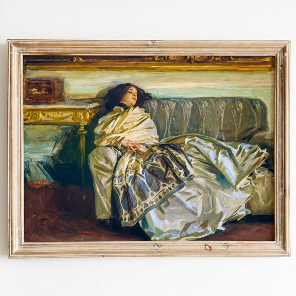 Femme victorienne dormant sur l'affiche de sofa, impression d'art scandinave de dame de haute qualité, vintage, décor de mur antique, affiche d'université de beaux-arts