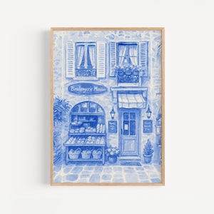 Blue Watercolor Paris Print, Cottage Core Decor, Paris Travel Art, Home Wall Art, French Chateau Art, Grandmillennial Art, Boulangerie Decor