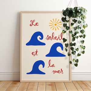 Le Soleil et la Mer Poster francese, stampa artistica estetica del sole e del mare, decorazione da parete per appartamento moderno Boho, arte da parete estiva europea, arte della dopamina