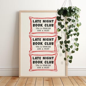Late Night Book Club Poster, Schlafzimmer Retro Ästhetik Buchliebhaber Wandkunst, Preppy Trendy Kunst, Leseecke Wohnkultur, Bücherwurm Einzigartiges Geschenk