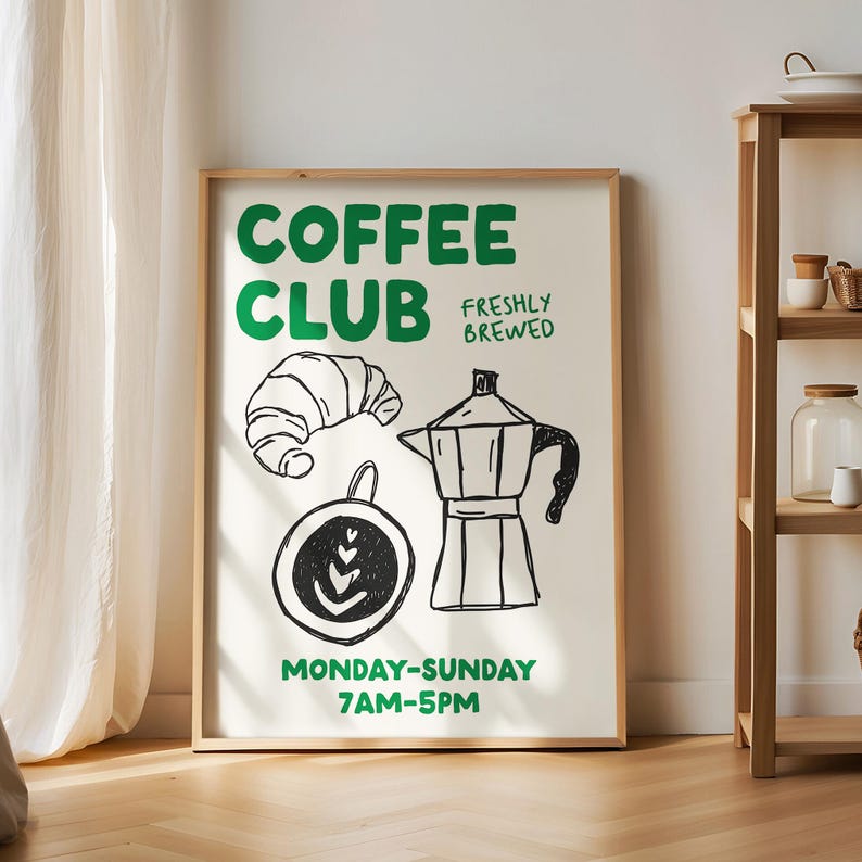 Retro Coffee Poster, Modern Kitchen Art, Italian Caffe Print, Kitchen ...