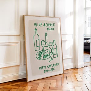 Wine and Cheese Club poster, esthetische keuken muurkunst, wijnliefhebber cadeau, halverwege de eeuw modern, barwagen kunst, keuken print, eetkamer kunst