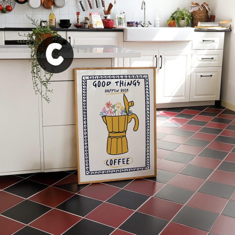 set of 8 kitchen prints, coffee print set, fork spoon... Set of 3 Poster, Trendy Coffee Print Set, Retro Caffe Poster, Espresso ...