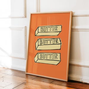 Butter Art Print, Cute Pop Art Food Illustration, Kitchen Decor, Retro Food Poster, Aesthetic Apartment Wall Art, Butter Sticks Wall Art