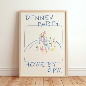 Retro etentje print, eten en drinken illustraties poster, Maximalist Kitchen Gallery Wall Art, appartement decor, barwagen Art Print