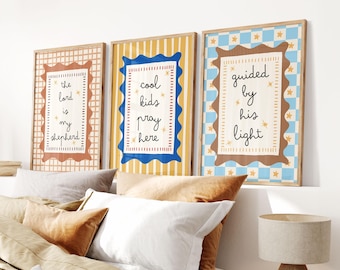 Set of 3 Kids Christian Wall Art Prints, Faith Nursery Decor, Modern Scripture Art, Bible Verse Motivational Decor, Nursery & Playroom Art