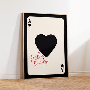 Herz-Ass-Druck, Glücksgefühl, Spielkarte Poster, Trendy Ästhetische Wohnkultur, Retro Spielkarte Druck, Positives Zitat Druck