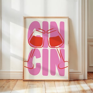 Trendy Cin Cin-print, wijnglazen proost-print, wijnprint, barwagen Art Print, maximalistische keukenprint, drankje poster, keukenmuurkunst