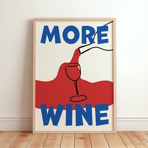 Meer wijn retro poster, trendy print wijnliefhebber, barwagen kunst aan de muur decor, maximalistische keuken print, appartement decor