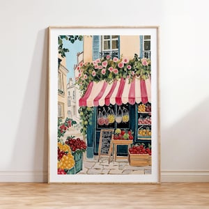 Vibrant French Fruit and Vegetable Market Print, Charming Parisian Street Scene Wall Art, Kitchen Decor, Mediterranean Travel Poster
