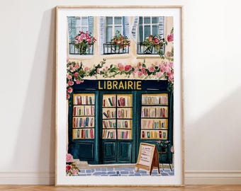 Charming Paris Bookstore Print, Cozy Librairie Art, French Street Scene Painting, Book Lover Wall Decor, Unique Reader Gift, Bookshop Art