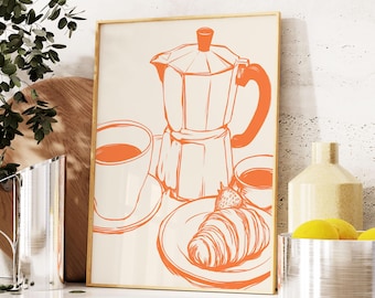 French Cafe Poster, Trendy Küchendekor, Kaffee Wandkunst, Morgen Frühstück Druck, Brunch Poster, Ästhetisches Wohnung Dekor
