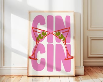 Trendy Cin Cin Print, Martini Cheers Print, Cocktail Print, Bar Cart Art Print, Maximalist Kitchen Print, Vintage Drink Poster, Retro Art