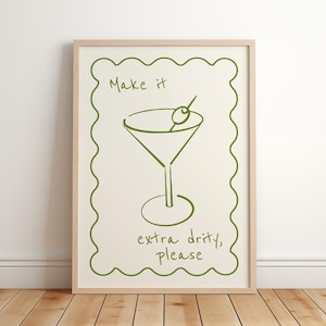 Extra vuile martini-poster, barwagen kunst aan de muur, esthetisch keukendecor, cocktailprint, handgetekende alcoholposter, moderne kunst uit het midden van de eeuw