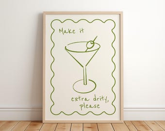 Extra Dirty Martini Print, Mid Century Modern Bar Cart Art