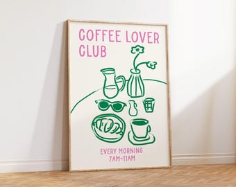 Coffee Lover Poster, Trendy Kitchen Decor, Coffee Print, Aesthetic Apartment Wall Art, Coffee Bar Decor, French Breakfast Poster, Hand Drawn