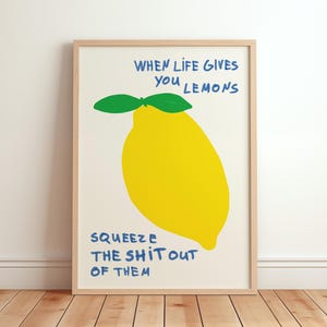 When Life Gives You Lemons-print, retro citroenkunstprint, trendy keukenmuurkunst, illustratie print fruitmarkt, grappig appartementdecor
