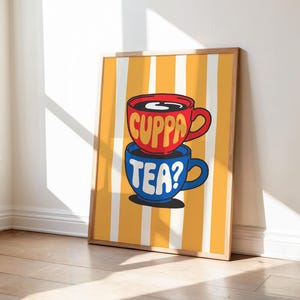 Poster "Cuppa Tea", Arte murale alla moda per la cucina, Decorazione estetica per l'appartamento, Stampe di tazze da tè carine, Ispirazione per la parete della galleria domestica, Arte disegnata a mano