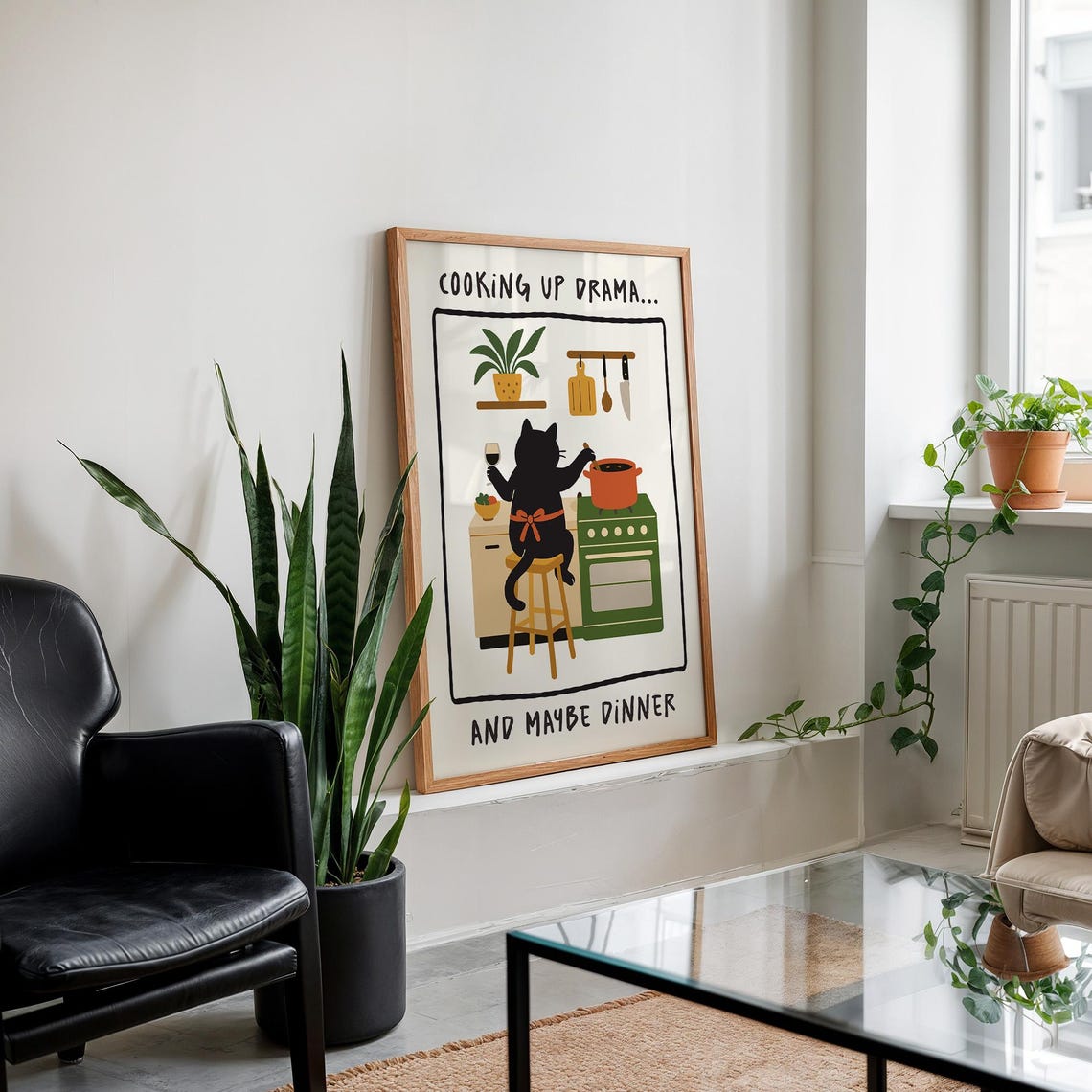 black cat chef art print: boho kitchen cooking poster... Funny Cat Kitchen Print, Cat Lover Gift, Black Cat Art Print, Cute Cat ...