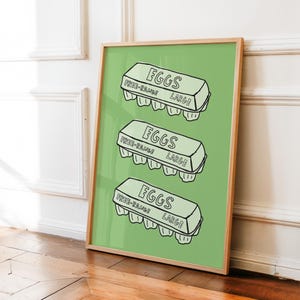 Egg Carton Print, Cute Pop Art Food Illustration, Kitchen Decor, Retro Food Poster, Aesthetic Apartment Wall Art, Egg Box Print, Multi Color