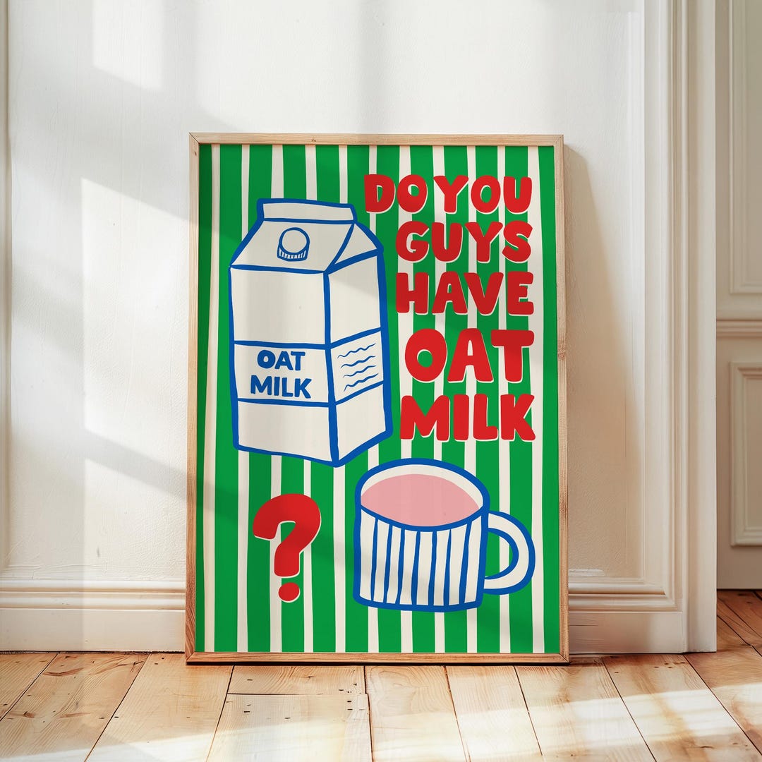 Retro Oat Milk Coffee Poster, Modern Kitchen Art, Fun Caffe Print ...