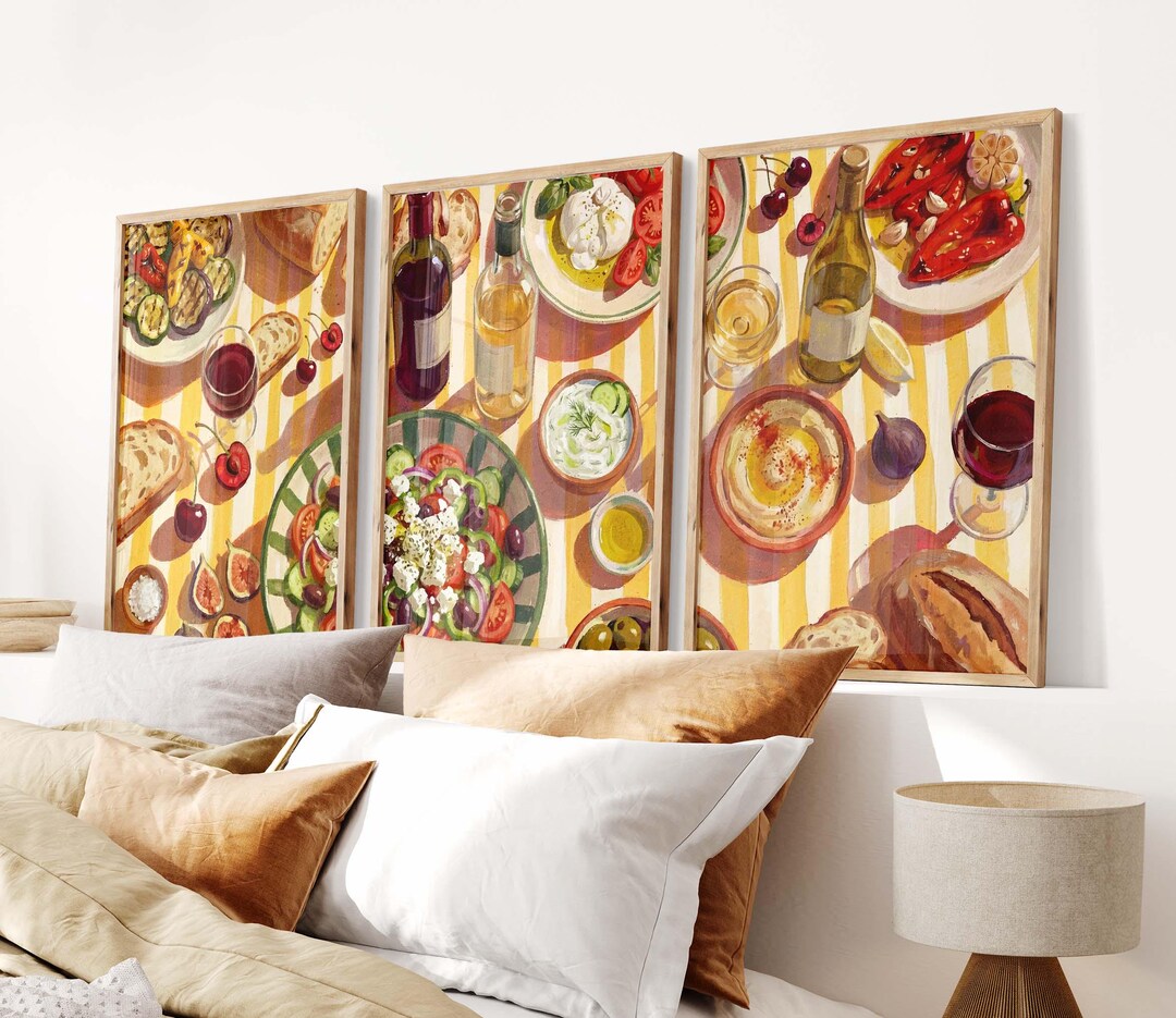 set of three mediterranean kitchen prints | framed... Mediterranean Kitchen Wall Art Set of 3, Dining Room Prints - Etsy