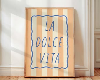 La Dolce Vita Wand Kunst Druck, Italienische Küche Wand Dekor, Gestreiftes Zitat Poster, Retro Typografie, Physisch