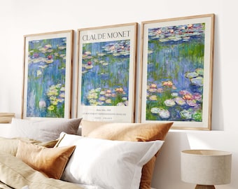 Water Lilies, Claude Monet Set of 3 Poster, Museum Exhibition Gallery Wall, Monet Home Decor, Landscape Art Print Collection, Art Gift Idea