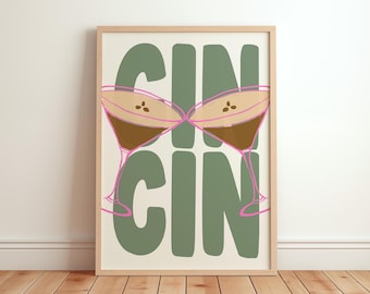 Trendy Cin Cin Poster, Espresso Martini Glasses Print, Cocktail Print, Bar Cart Art Print, Apartment Decor, Cheers Poster, Kitchen Wall Art
