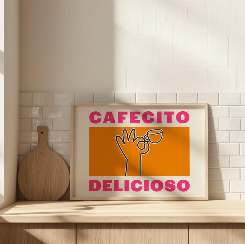 Coffee Art Poster, Trendy Kitchen Wall Art, Caffe Print, Spanish ...