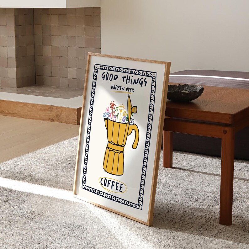 Retro Moka Poster, Blumen italienischer Kaffeedruck, Kaffeebar Wandkunst, trendiges Küchendekor, Kaffeeliebhaber, ästhetische Wohnung Wandkunst Bild 4