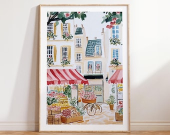 Vibrant European Fruit Market Art Print, Charming Street Scene Painting, Mediterranean Kitchen Decor, Summer Food Art, Unique Travel Gift