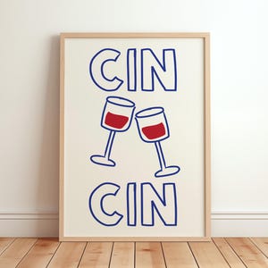 Cin Cin-print, wijnglazenposter, keukendecor, trendy Cheers-print, maximalist Gallery muurprint, esthetische keuken eetkamer decor