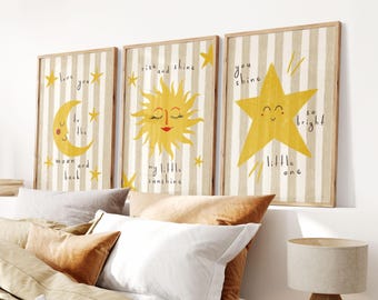 Nursery Wall Art Set, Moon, Sun & Star Prints
