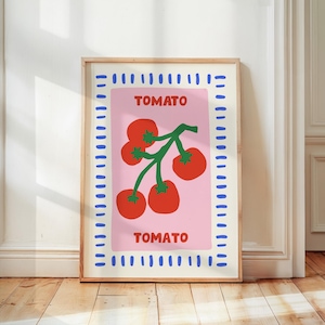 Tomattryck, Retro köksväggkonst, Medelhavsitalienskt tryck, Matposter, Färgglad heminredning, Pomodorofrukttryck, Köksinredning