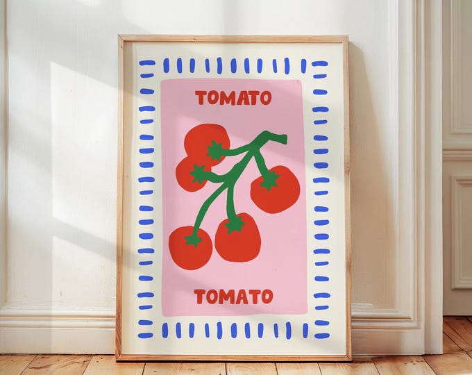retro-tomato-print-trendy-tomato-poster-vegetable-art-print-modern