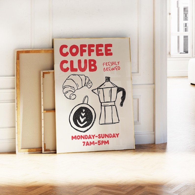 Retro Coffee Club Poster, Modern Kitchen Art, Italian Caffe Print ...