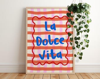 La Dolce Vita Poster, Trendy Coastal Print, Italian Summer Wall Art, Retro Wall Decor, Typography Quote Print, Colorful Aesthetic Home Decor