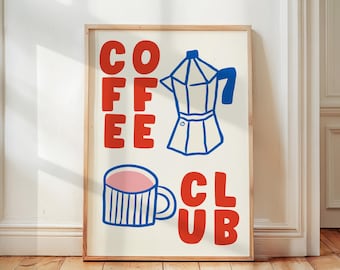 Coffee Club Retro Kitchen Print, Trendy Kitchen Decor, Coffee Lover Art, Aesthetic Apartment Wall Art, Coffee Bar Decor, Espresso Poster