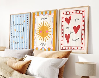 Set of 3 Nursery Posters, Colorful Kids Room Prints, Cute Playroom Wall Art, Boho Room Decor, Inspirational Positive Illustrations, UNFRAMED