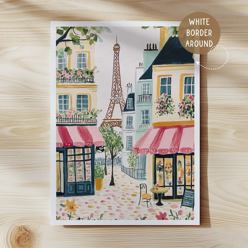 Paris Street Scene Print, Eiffel Tower Print, Trendy Kitchen Wall Art, Parisian Cafe France Cityscape Painting, Home Decor, Travel Art image 6