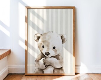 Nursery Bear Print, Boho Baby Room Wall Art, Gender Neutral Decor