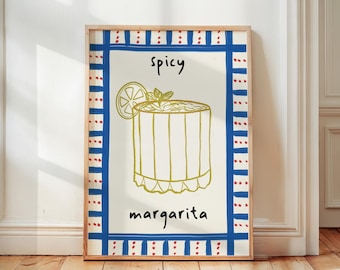 Spicy Margarita Print, Trendy Cocktail Poster, Bar Cart Wall Art, Retro Maximalist Kitchen Print, Spicy Marg Poster, Kitchen Wall Art Decor