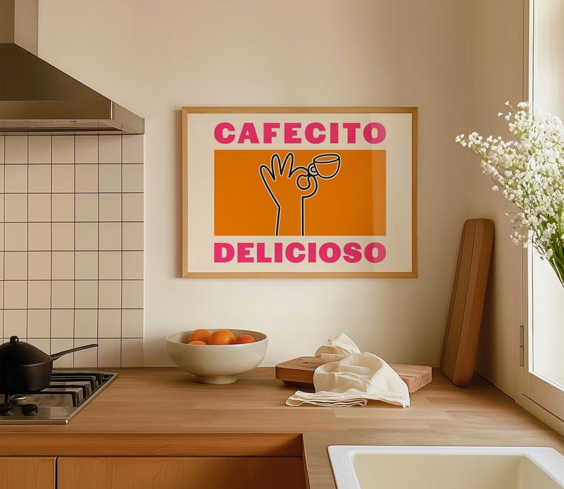 Coffee Art Poster, Trendy Kitchen Wall Art, Caffe Print, Spanish ...