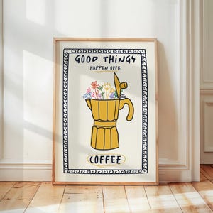 Poster retrò con moka, stampa floreale di caffè italiano, decorazione murale per bar, arredamento alla moda per la cucina, per gli amanti del caffè, decorazione murale estetica per appartamenti