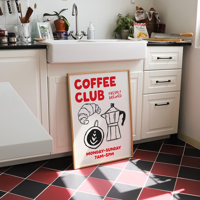 Retro Coffee Club Poster, Modern Kitchen Art, Italian Caffe Print ...