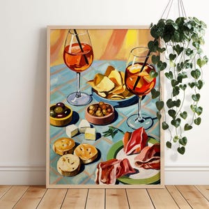 Poster Aperitivo Italiano, Aperol Spritz Retro Dinner Table Wall Art, Decorazione Estetica per Cucina o Sala da Pranzo, Illustrazione di Cibo Wall Art